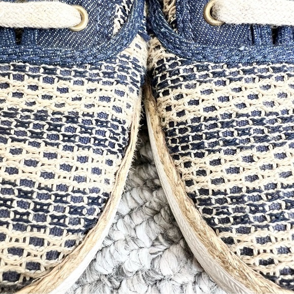 Keds Champion crochet blue beige cotton jute lace up flat sneakers 8 - Picture 7 of 12